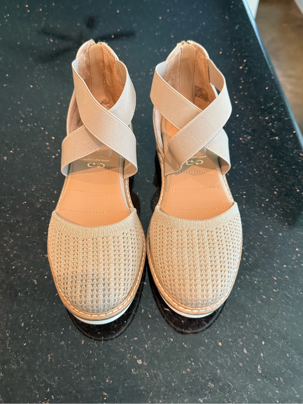 Kelly & Katie Beige Knit Espadrille Wedge Sandals